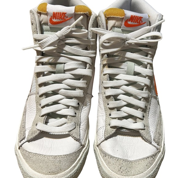 Nike Blazer Mid Size 8 DQ7673-103 White High Top Retro Orange Logo Shoes - Picture 3 of 15